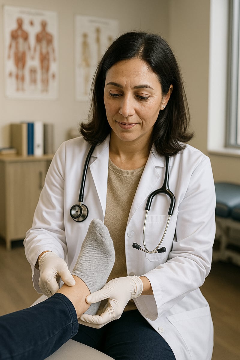 Podiatrist examining patient foot